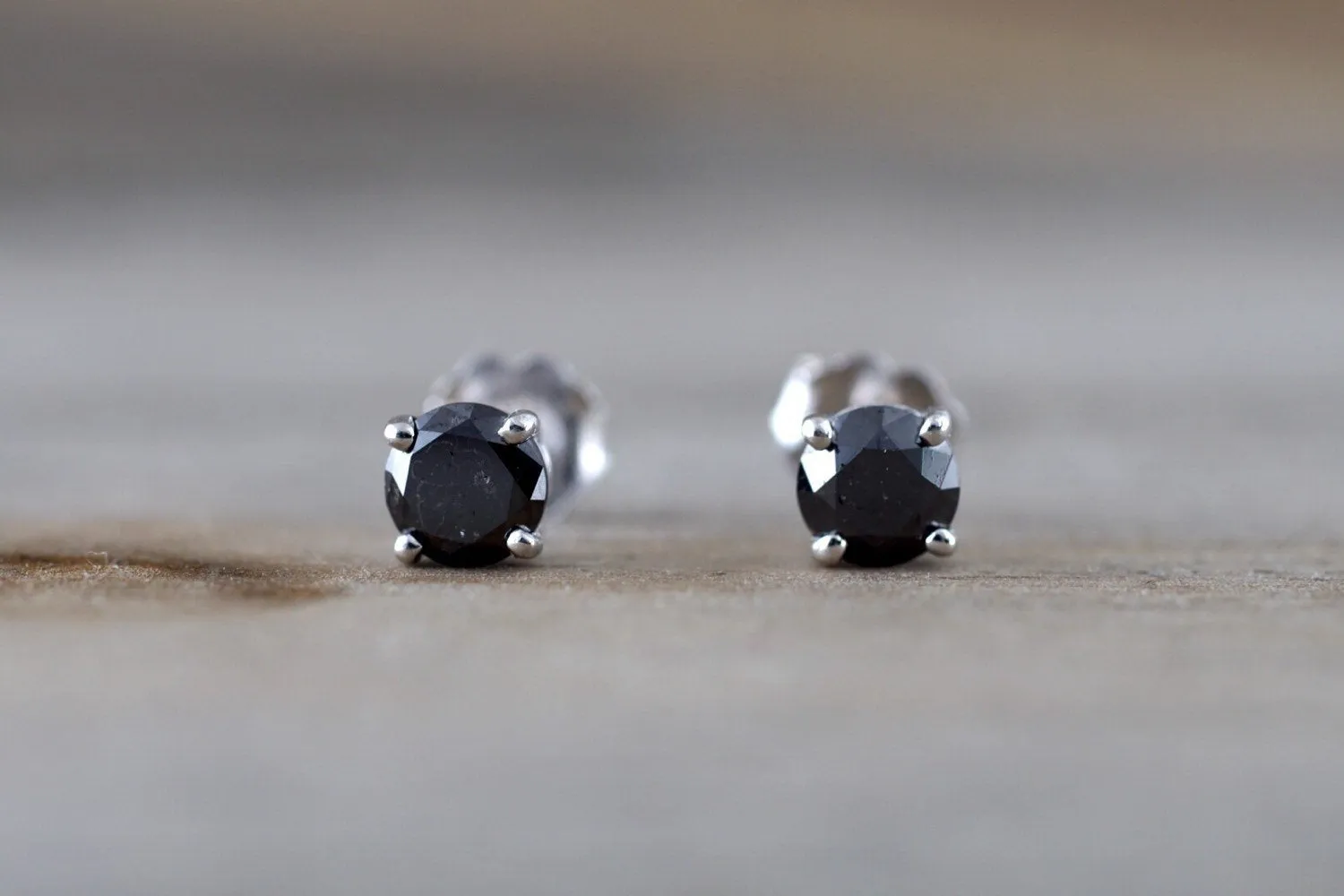 14k Solid White Gold Black Diamond Earring Studs Post Push Back Square