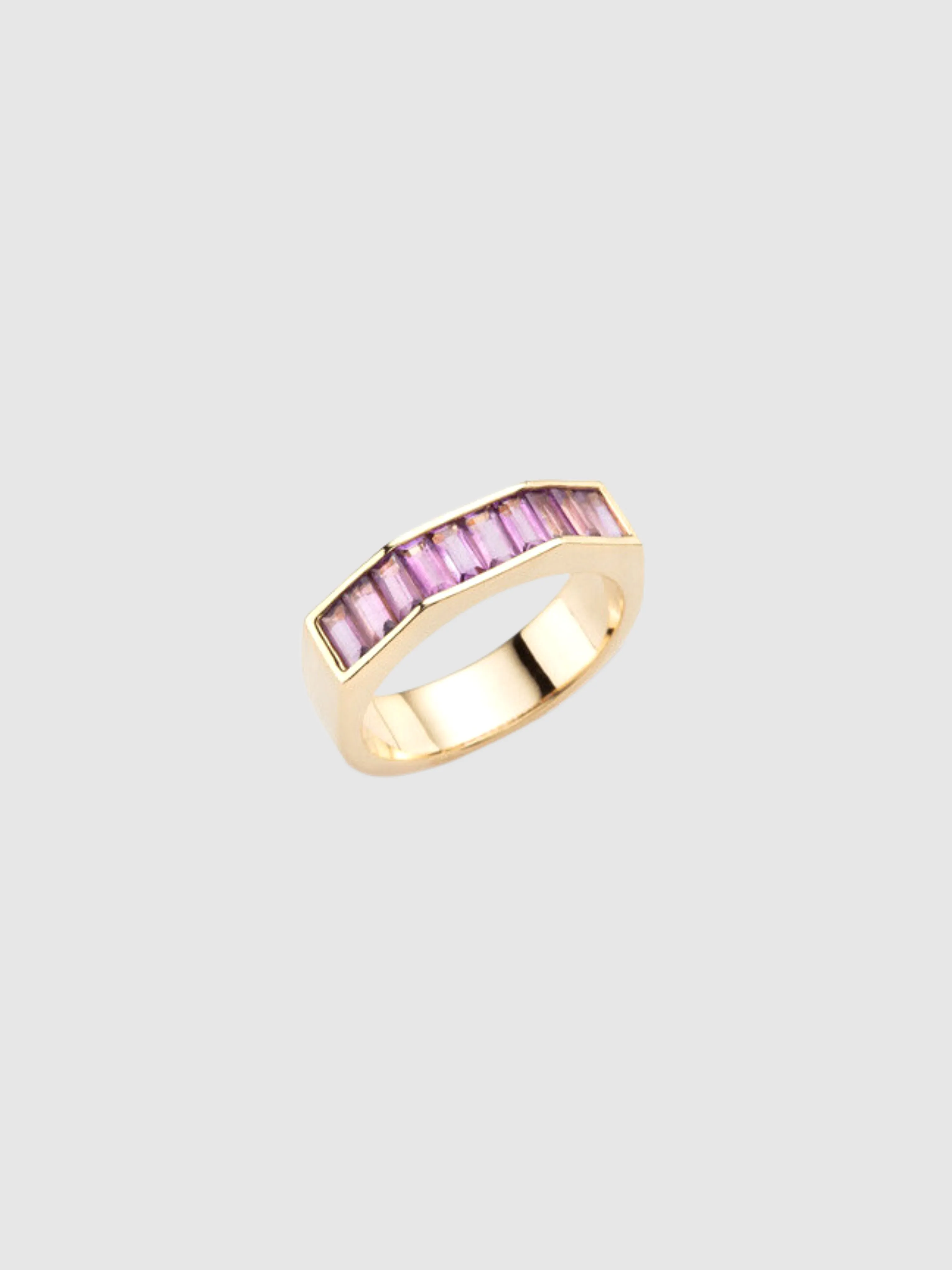 14K Yellow Gold with Baguette Amethysts Otto Ring