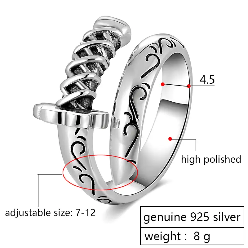 925 Sterling Silver Punk Rings Chef Jewellry