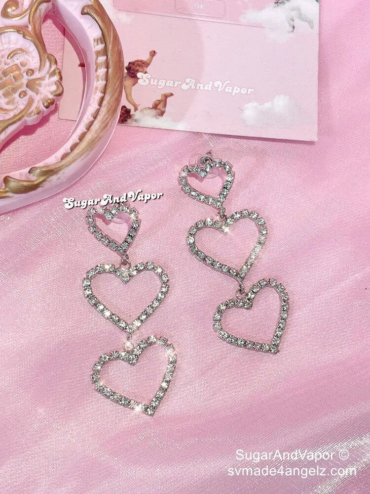 Abra Rhinestones Hearts Dangles Earrings