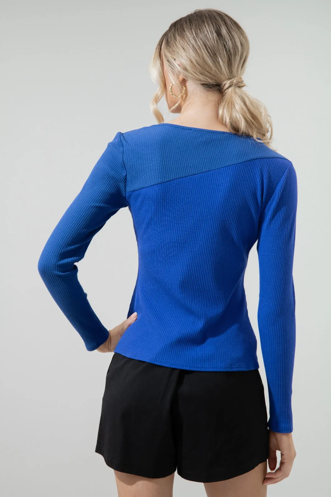 Aleda Ribbed Asymmetrical Long Sleeve Top