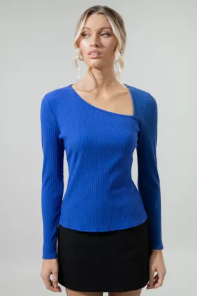 Aleda Ribbed Asymmetrical Long Sleeve Top