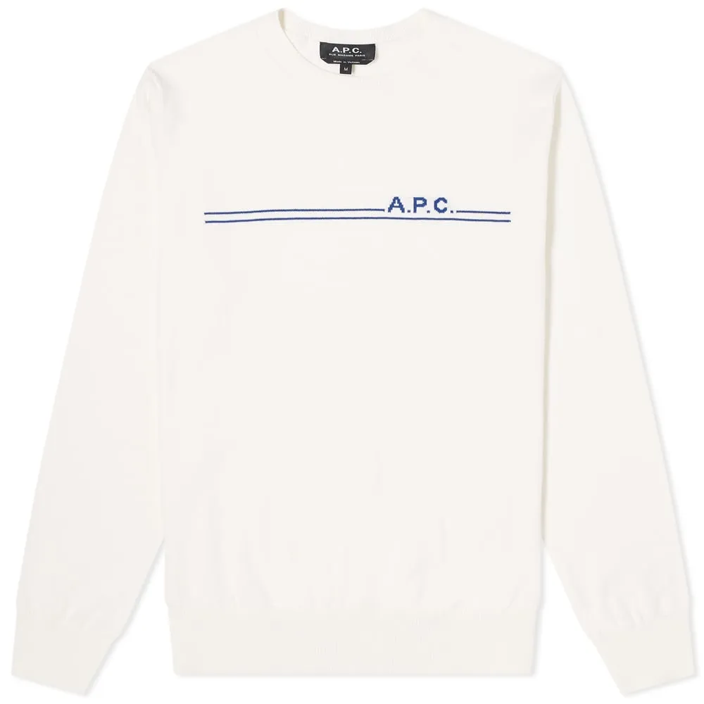 A.P.C. Eponyme Logo Stripe Crew KnitEcru