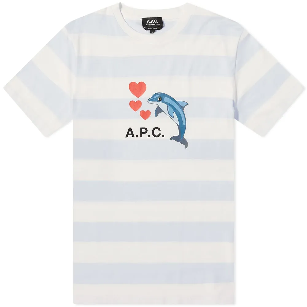 A.P.C. Simon Dolphin Logo Stripe T-ShirtLight Blue