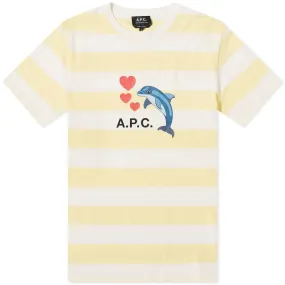 A.P.C. Simon Dolphin Logo Stripe T-ShirtLight Yellow