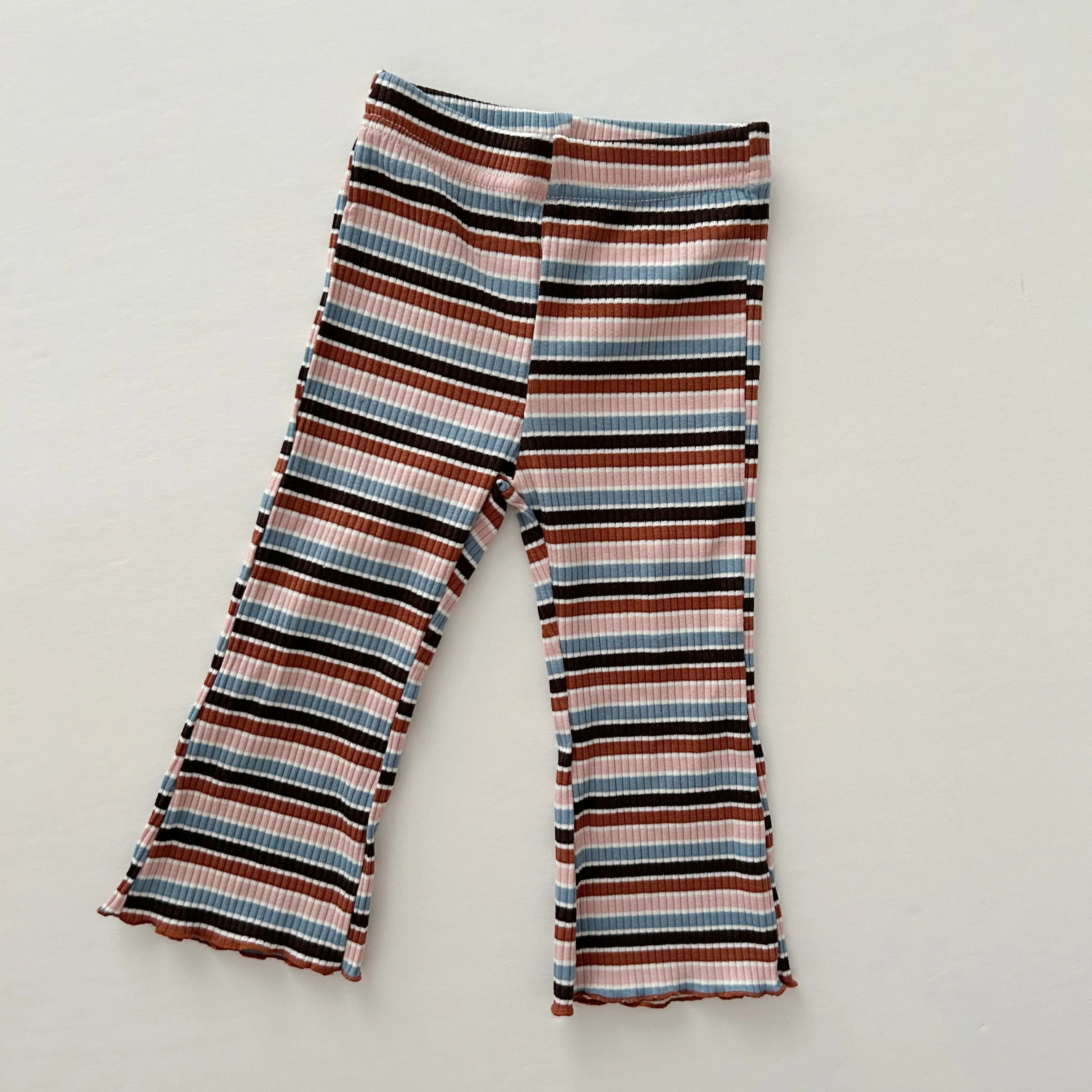 [At Noon Exclusive] Kids Cozy Ribbed Muti Stripe Lettuce-edge Flare Pants (6m-6y) - Stripe