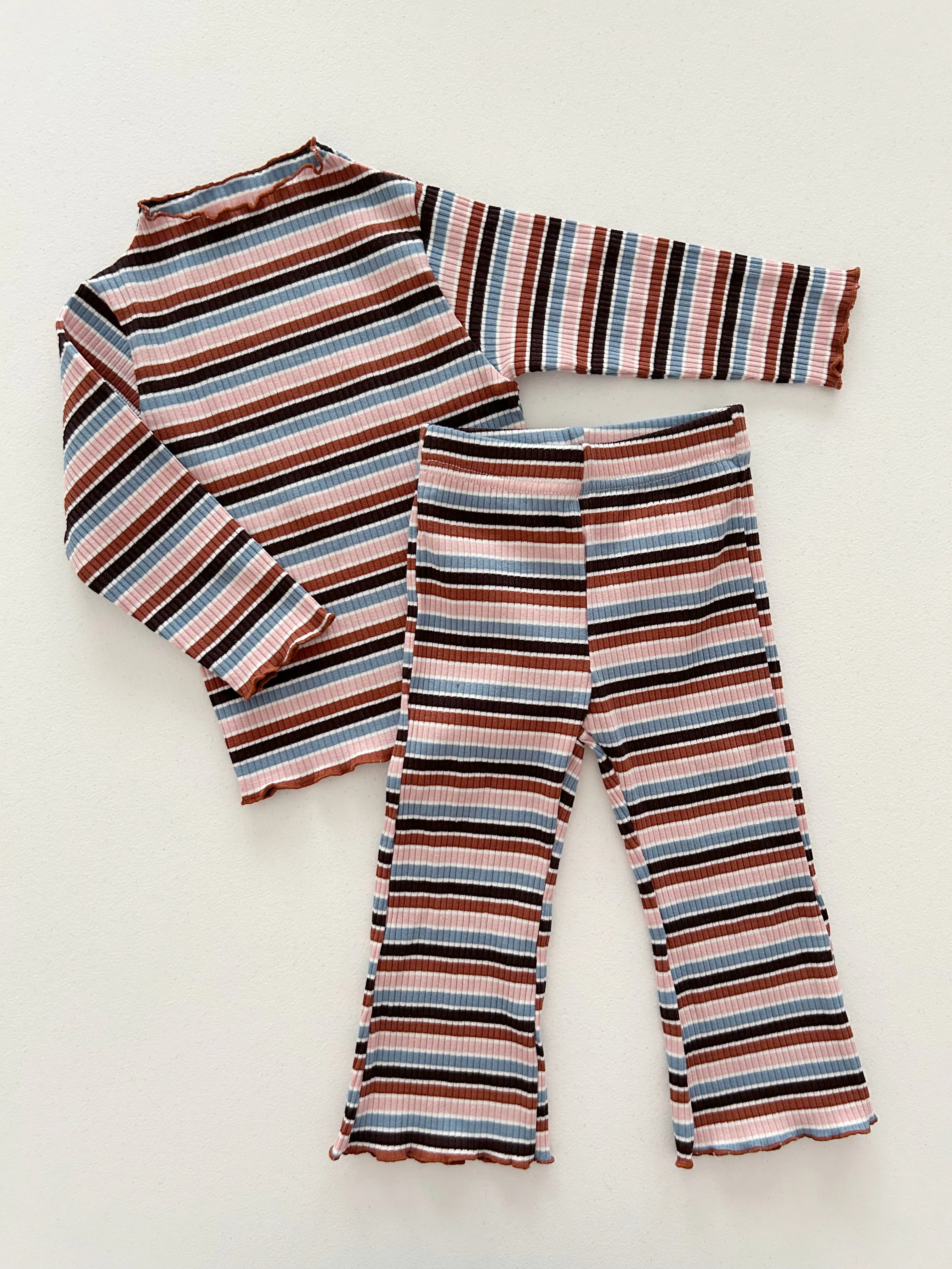 [At Noon Exclusive] Kids Cozy Ribbed Muti Stripe Lettuce-edge Top (6m-6y) - Stripe