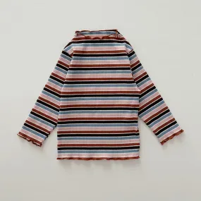 [At Noon Exclusive] Kids Cozy Ribbed Muti Stripe Lettuce-edge Top (6m-6y) - Stripe