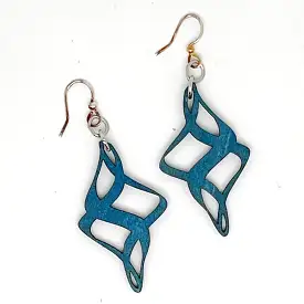 Blue Dancing Spiral Wood Earrings