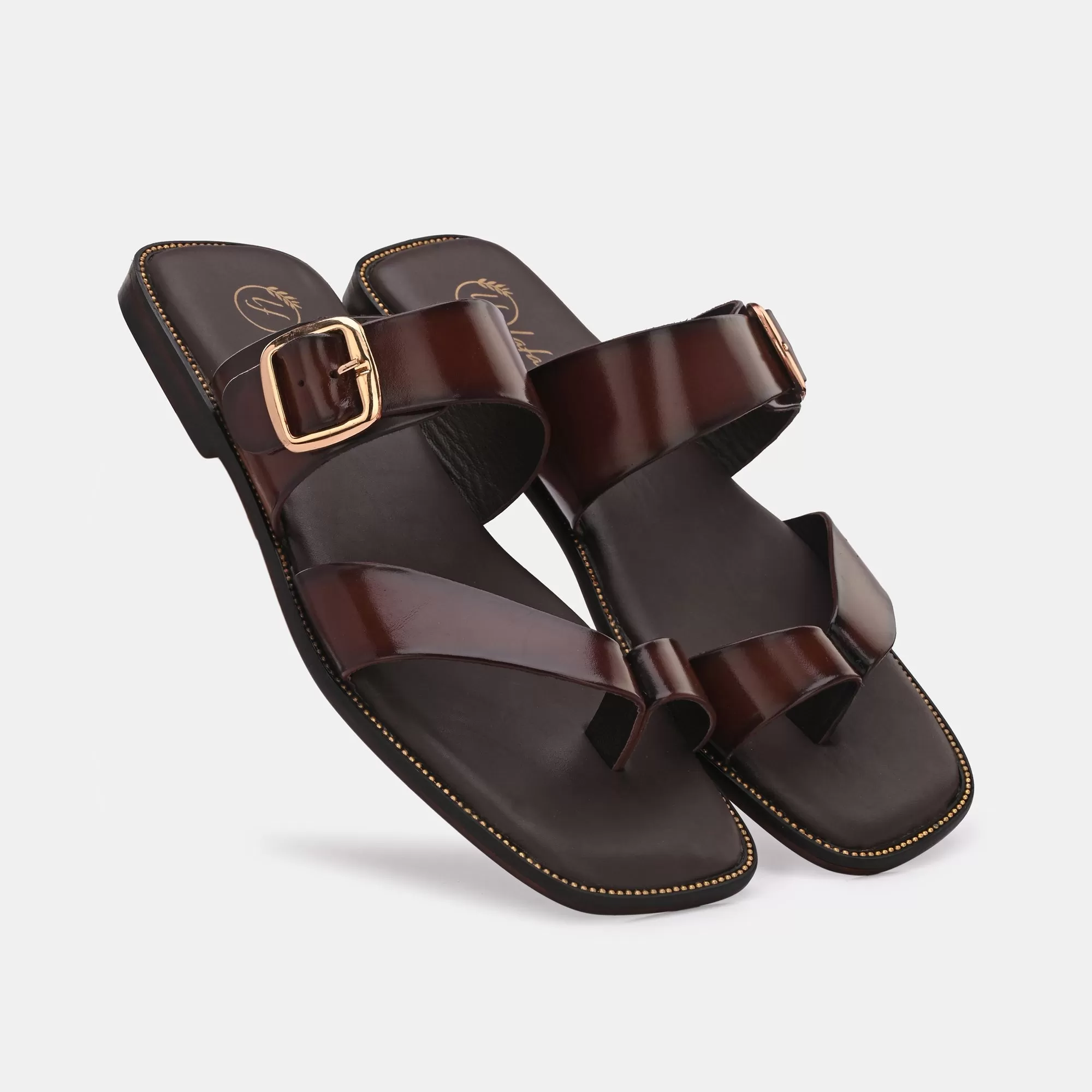 Brown Buckled Slippers by Lafattio