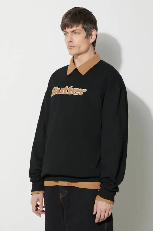 Butter Goods sweatshirt Felt Logo Applique Crewneck men's black color BGQ423D20904