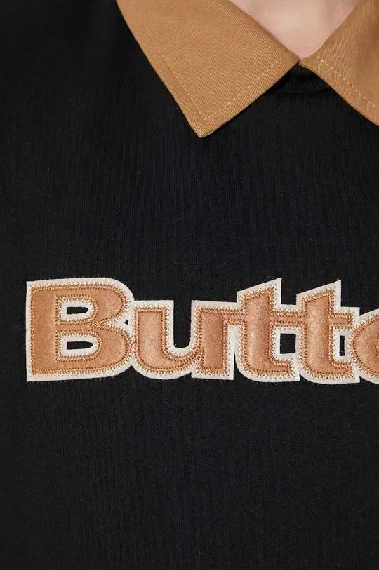 Butter Goods sweatshirt Felt Logo Applique Crewneck men's black color BGQ423D20904