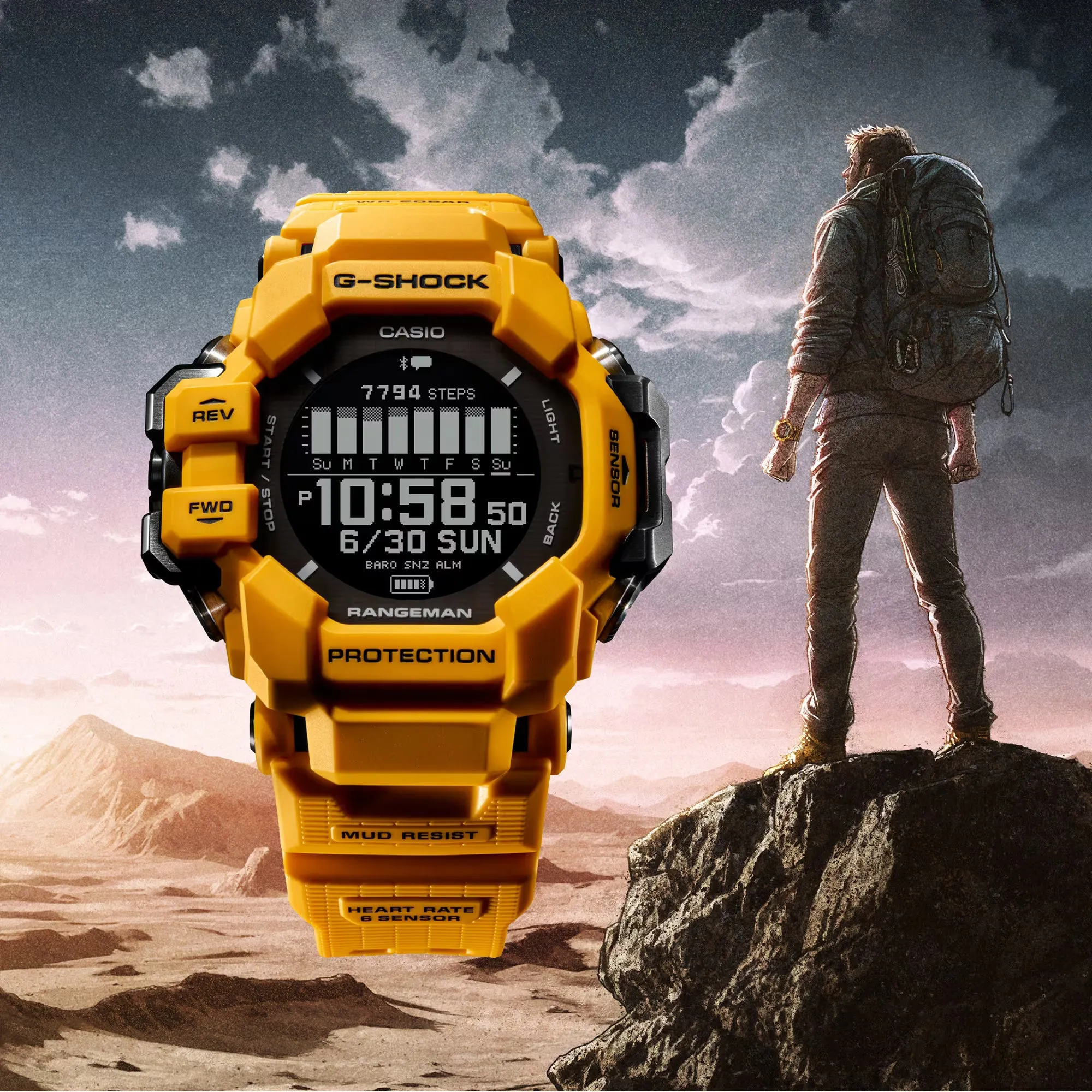 CASIO G-Shock GPS Rangeman Heart Rate Solar Yellow Watch GPRH1000-9