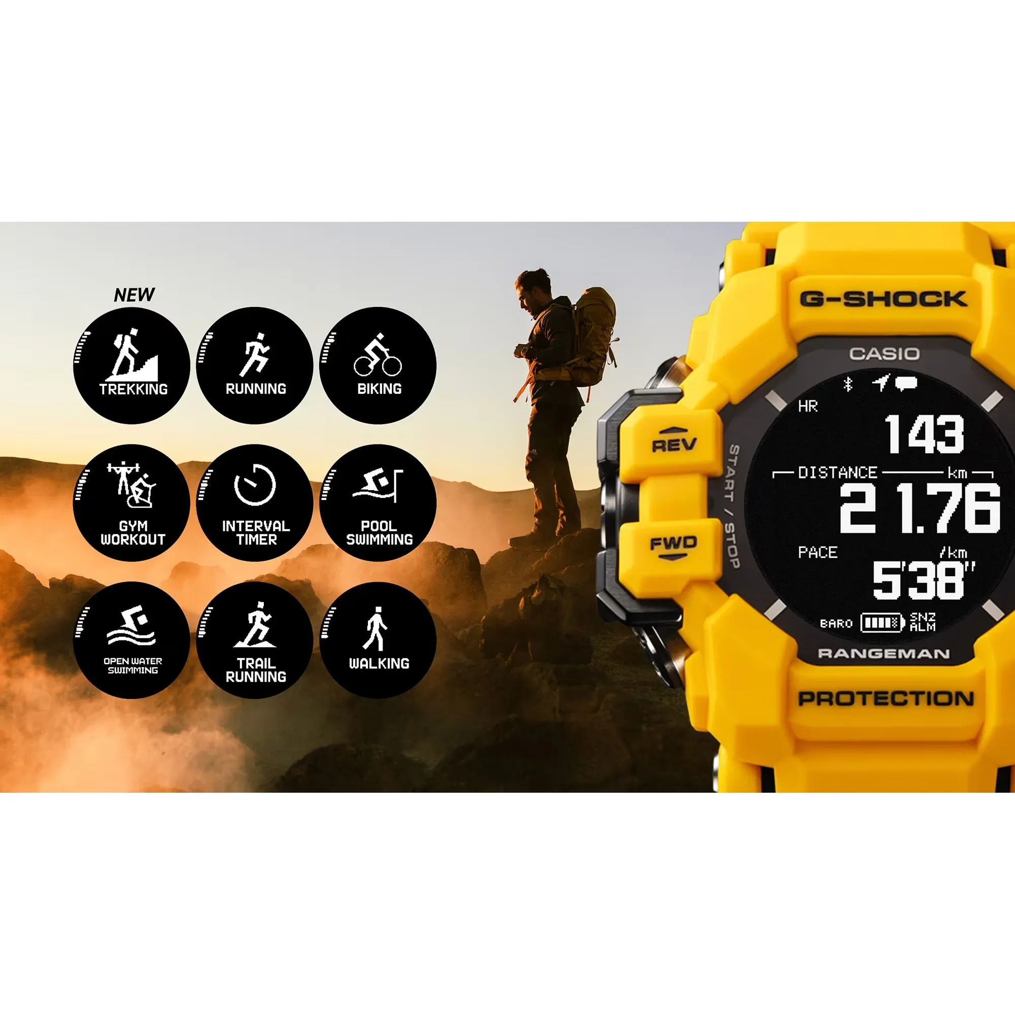 CASIO G-Shock GPS Rangeman Heart Rate Solar Yellow Watch GPRH1000-9