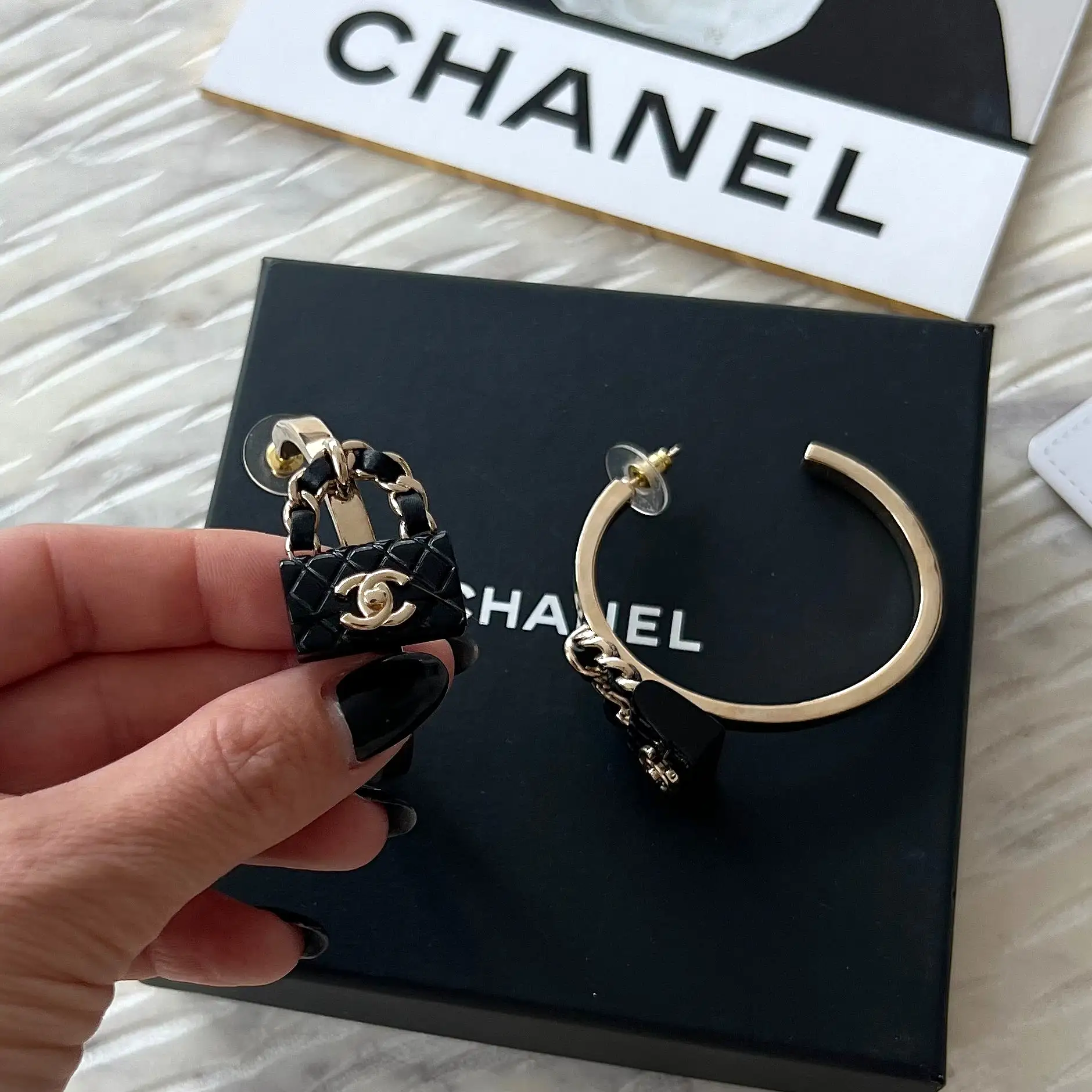 Chanel Matelasse Bag Hoop Earrings