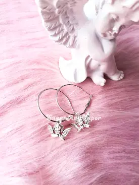 Cherub Angels Metal Hoop Earrings