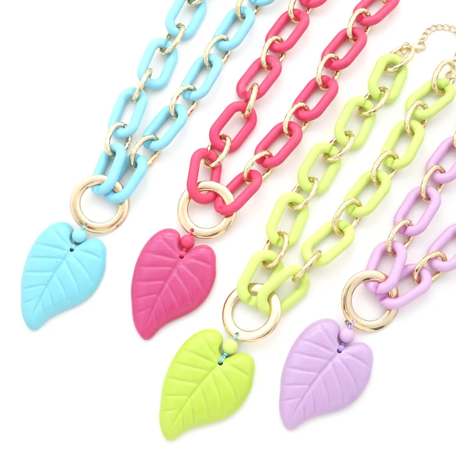 Chunky Color Acrylic Leaf Pendant Necklace