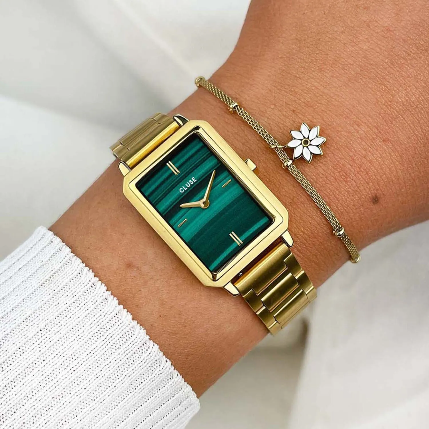 Cluse Fluette Watch, Gold & Green