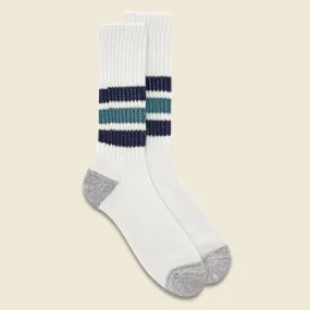 Coarse Ribbed Old School Sock - Navy/Teal