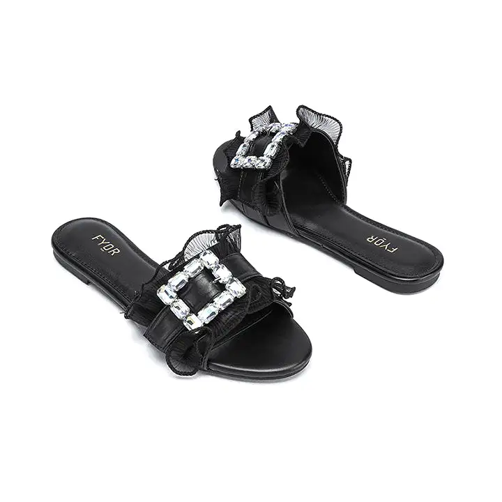 Crystal Brooch Round toe Sandal MY 316