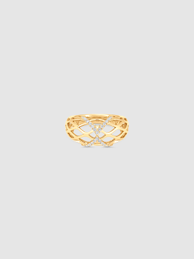 Dentelle Yellow Gold White Diamond Wave Ring