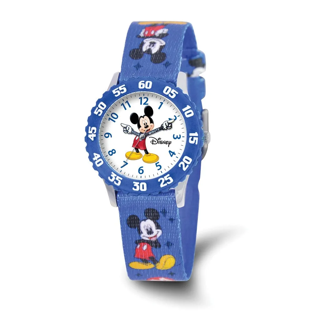 Disney Girls Mickey Mouse Blue Printed Fabric Time Teacher Watch