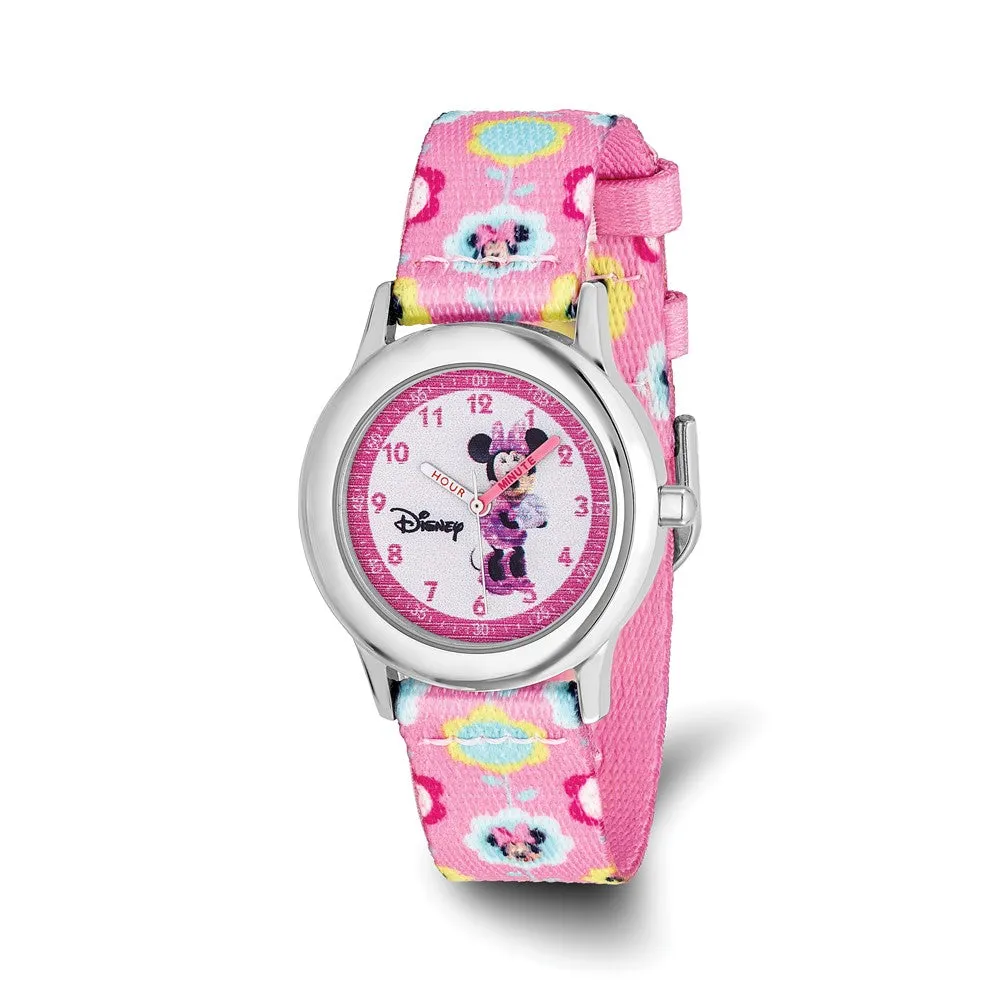 Disney Girls Minnie Mouse Printed Fabric Band Time Teacher Watch