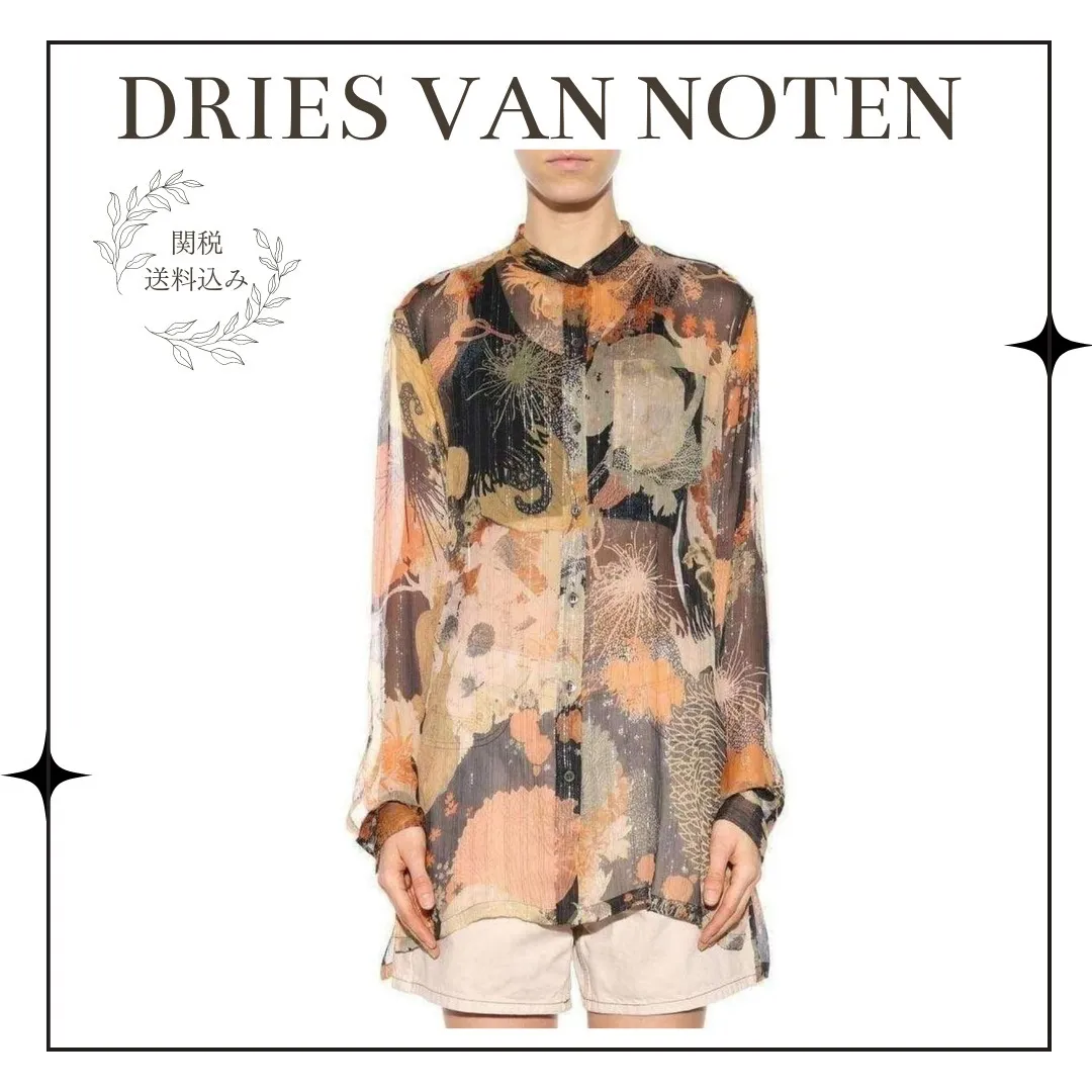 Dries Van Noten  |Flower Patterns Casual Style Silk Long Sleeves Office Style