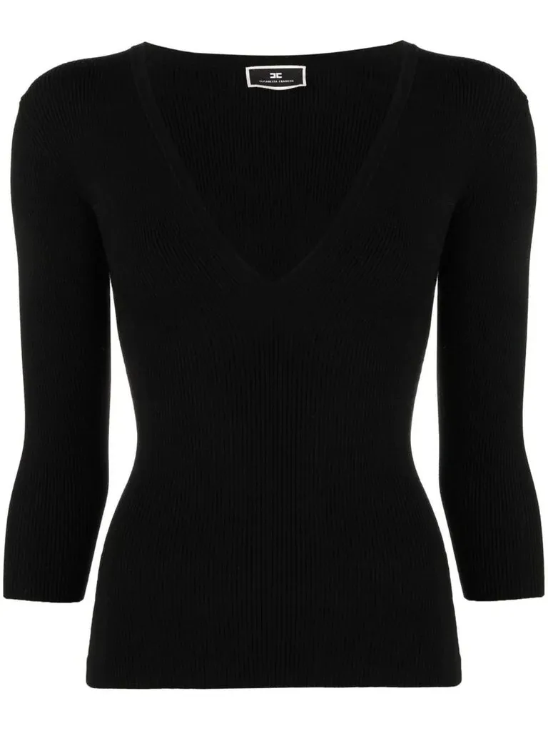 ELISABETTA FRANCHI  |Casual Style Silk V-Neck Long Sleeves Plain Elegant Style