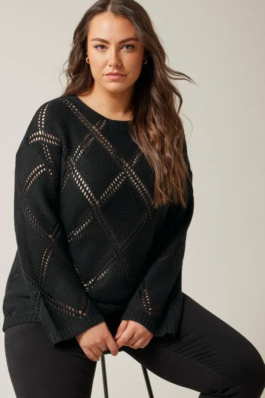 EVANS Curve Black Diamond Pointelle Jumper