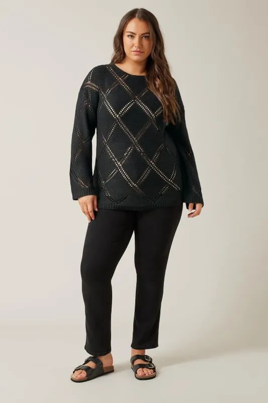 EVANS Curve Black Diamond Pointelle Jumper