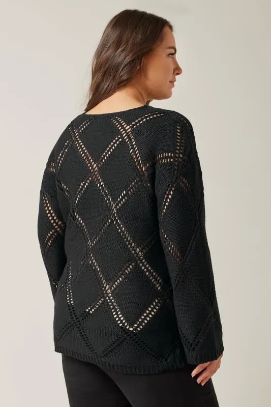 EVANS Curve Black Diamond Pointelle Jumper