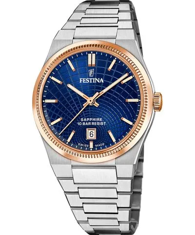 Festina Swiss Made RivÃ© Quartz (40mm) Blue Dial / Stainless Watch