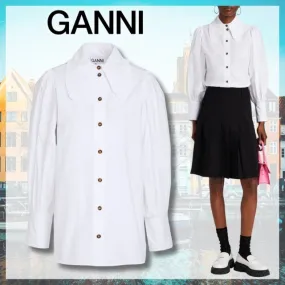 Ganni  |Casual Style Street Style Long Sleeves Plain Cotton Logo