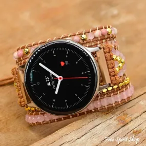 Google Pixel Watch Band With Natural Rhodonite & Rose Quartz Beads