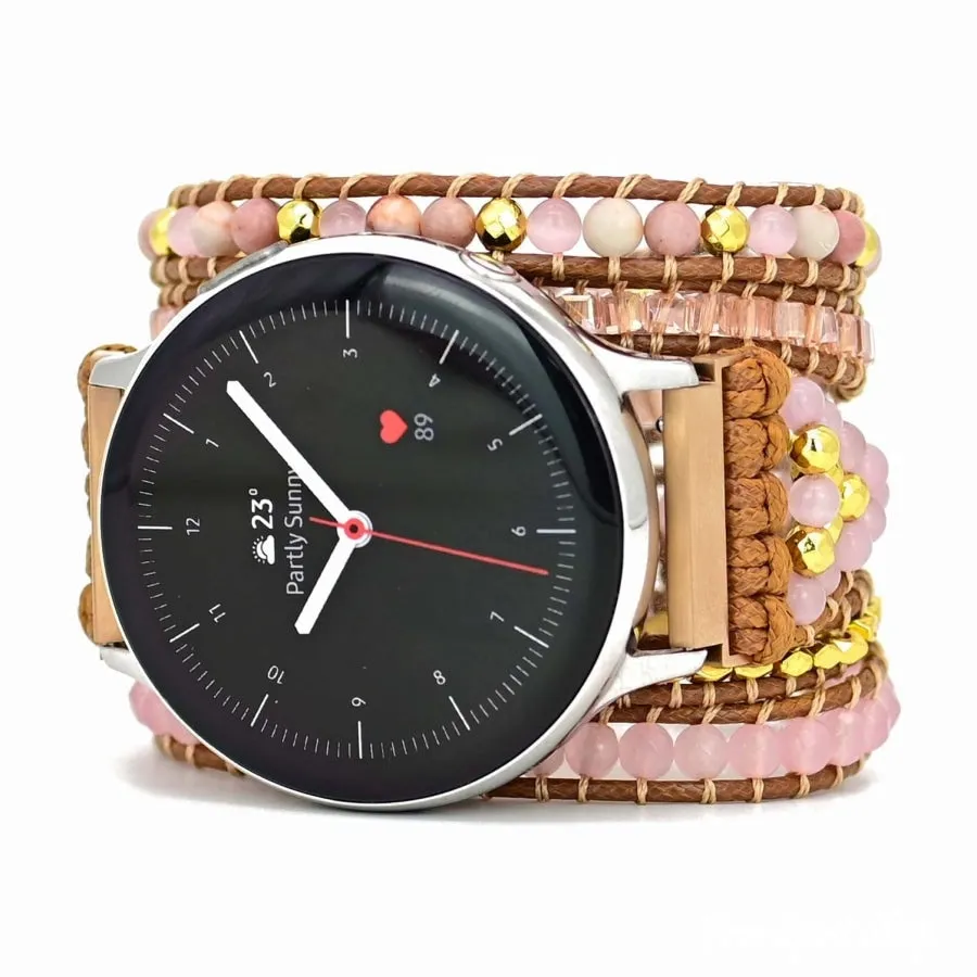 Google Pixel Watch Band With Natural Rhodonite & Rose Quartz Beads