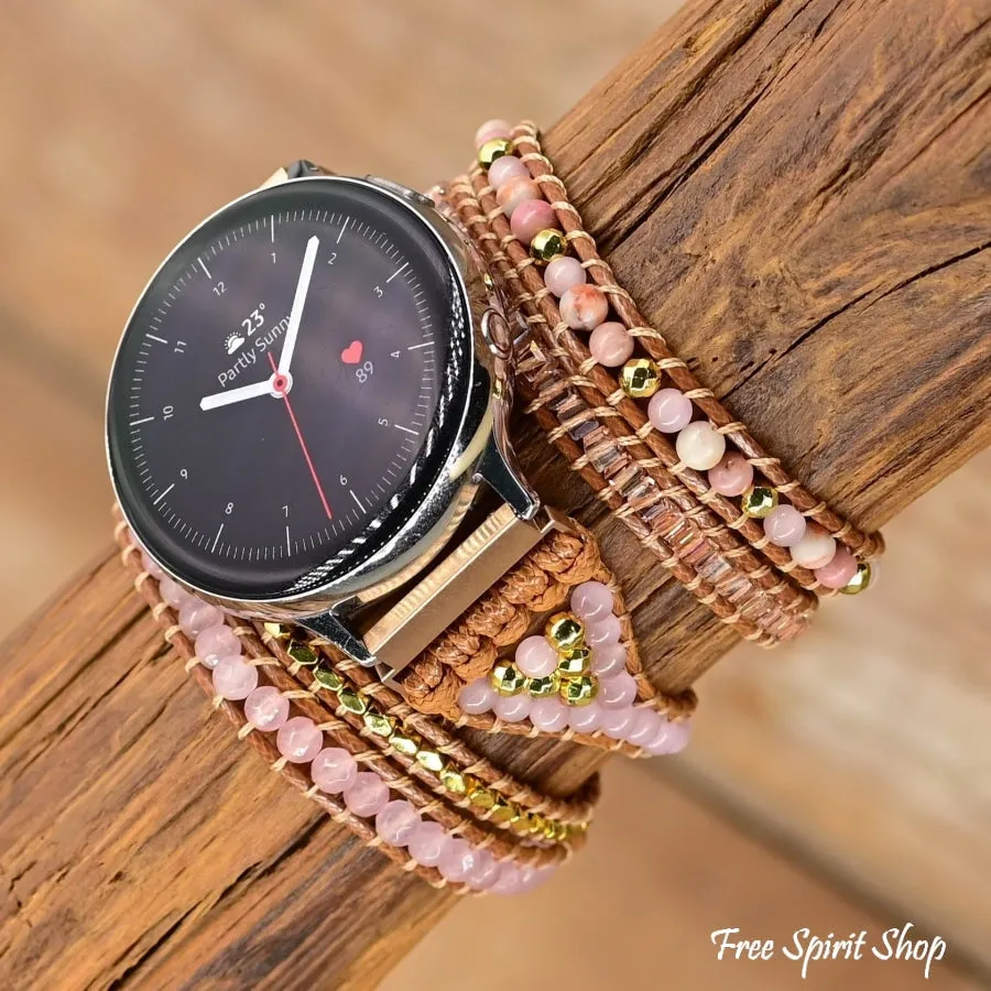 Google Pixel Watch Band With Natural Rhodonite & Rose Quartz Beads