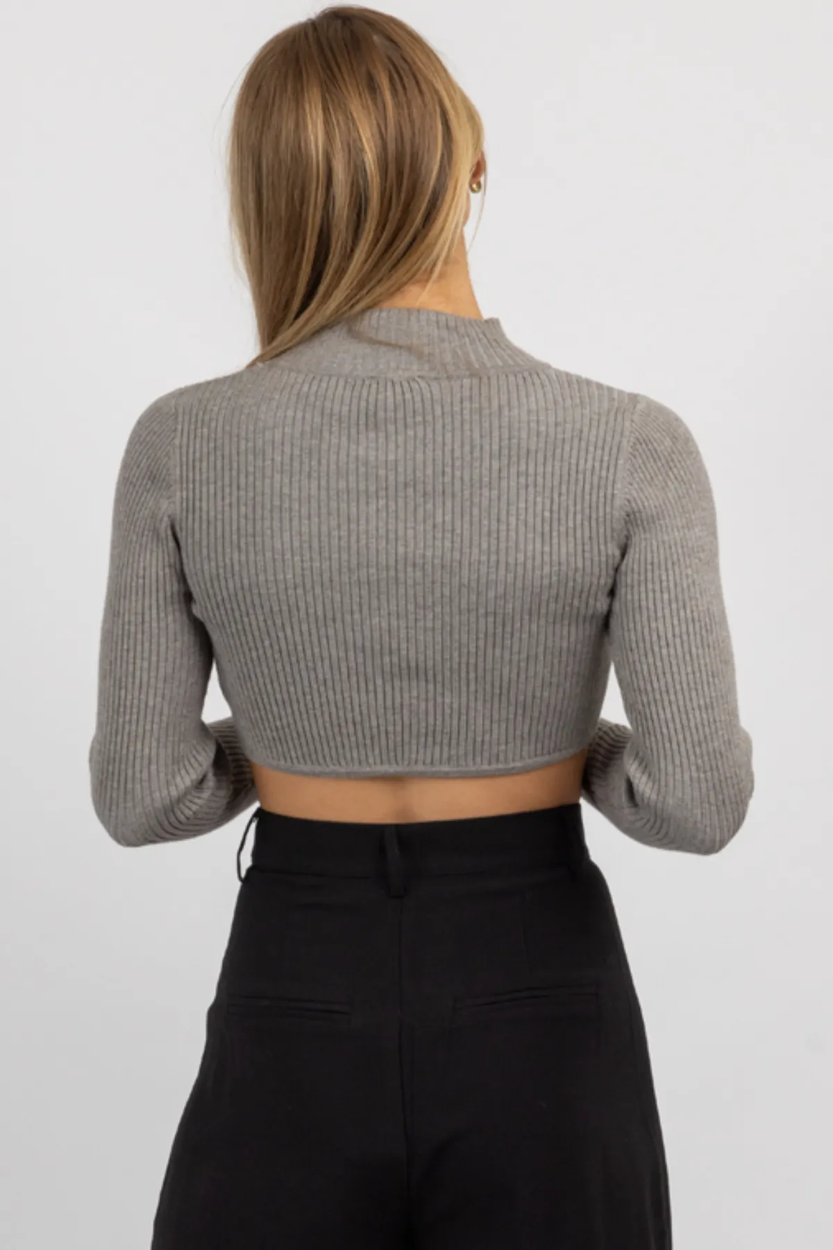 GREY RIBBED UNDERBUST KNIT CROP