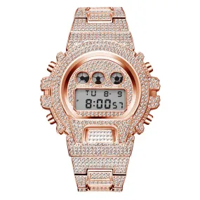 Hip Hop Men's Stainless Steel Multi Function Digital LED Iced Out Watch