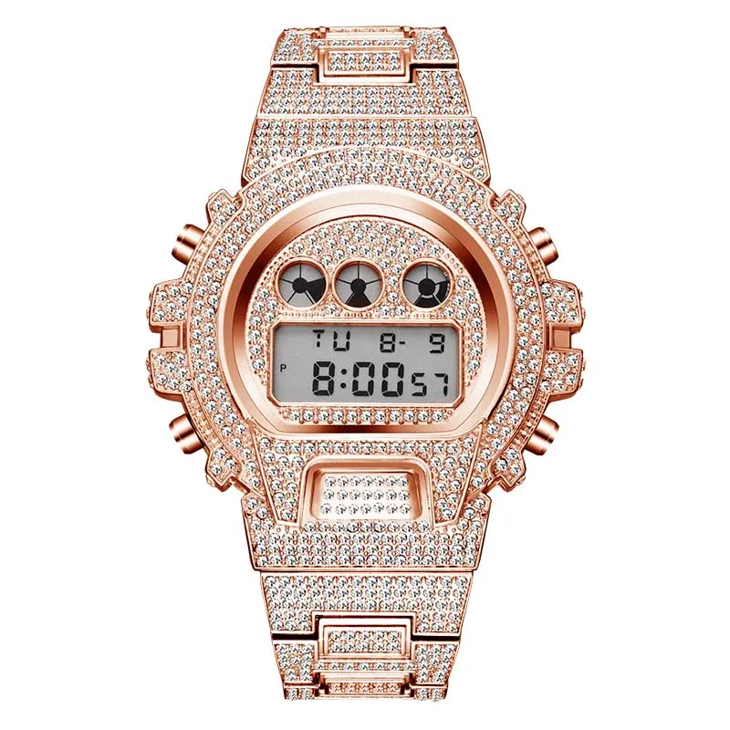 Hip Hop Men's Stainless Steel Multi Function Digital LED Iced Out Watch