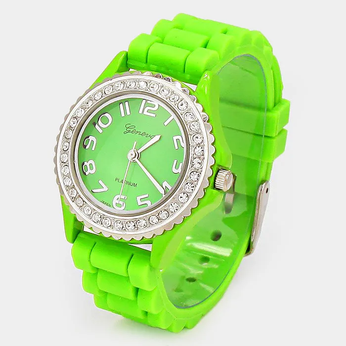 iLLASPARKZ CRYSTAL FRAME JELLY BAND FASHION WATCH