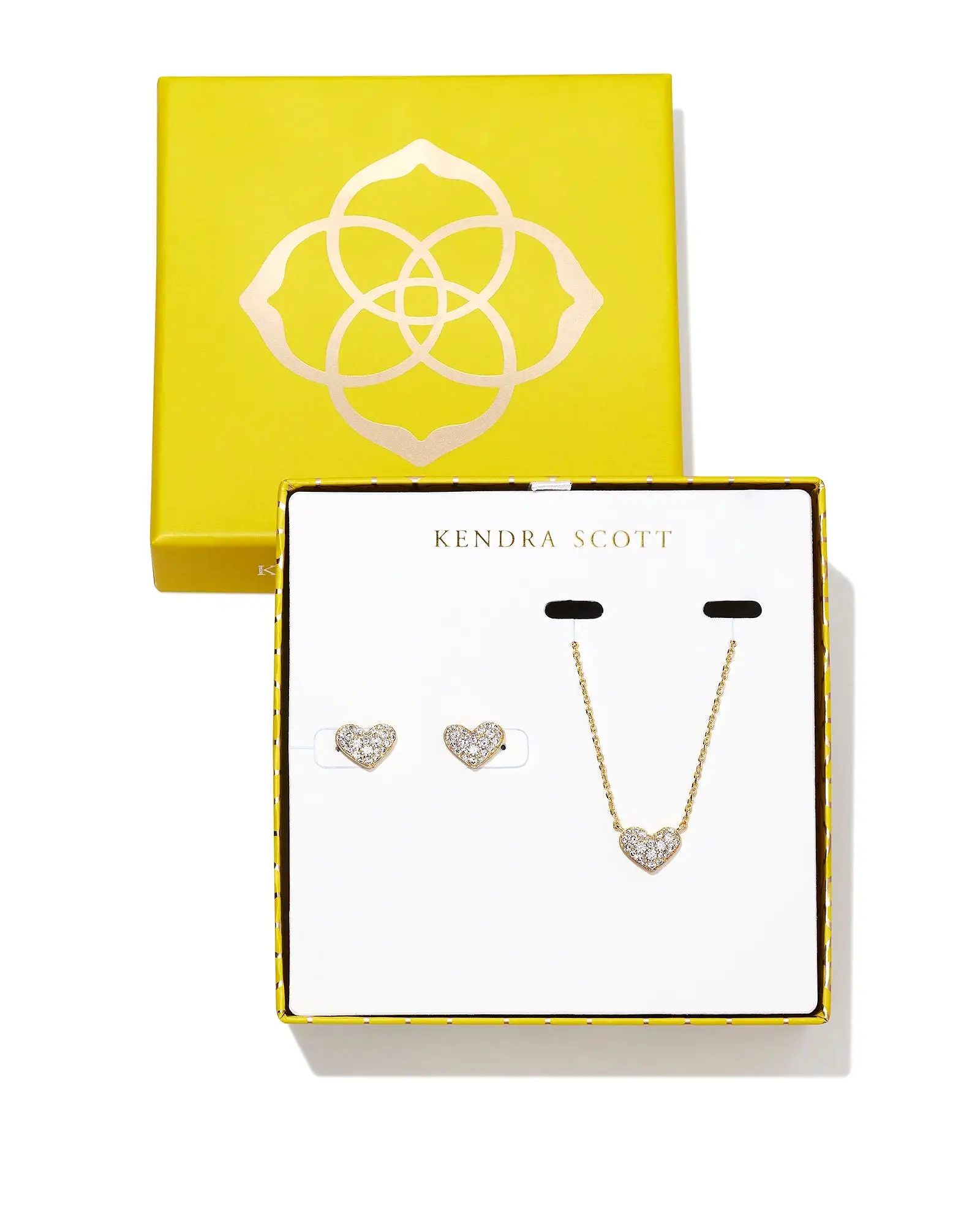 Kendra Scott Ari Heart Gold Pave Crystal Pendant & Stud Gift Set