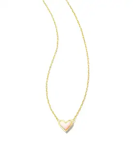 Kendra Scott Framed Ari Heart Pendant Necklace in Gold White Opalescent Resin