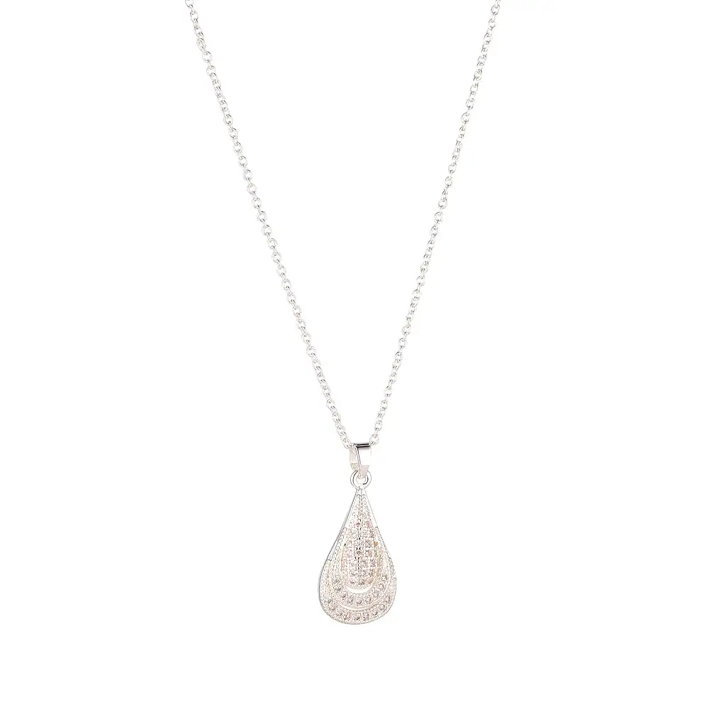 KNIGHT & DAY - Silver Micropave Teardrop Pendant Necklace