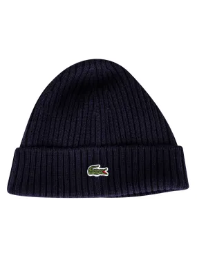 Lacoste Ribbed Embroidered Logo Beanie - Blue Marine