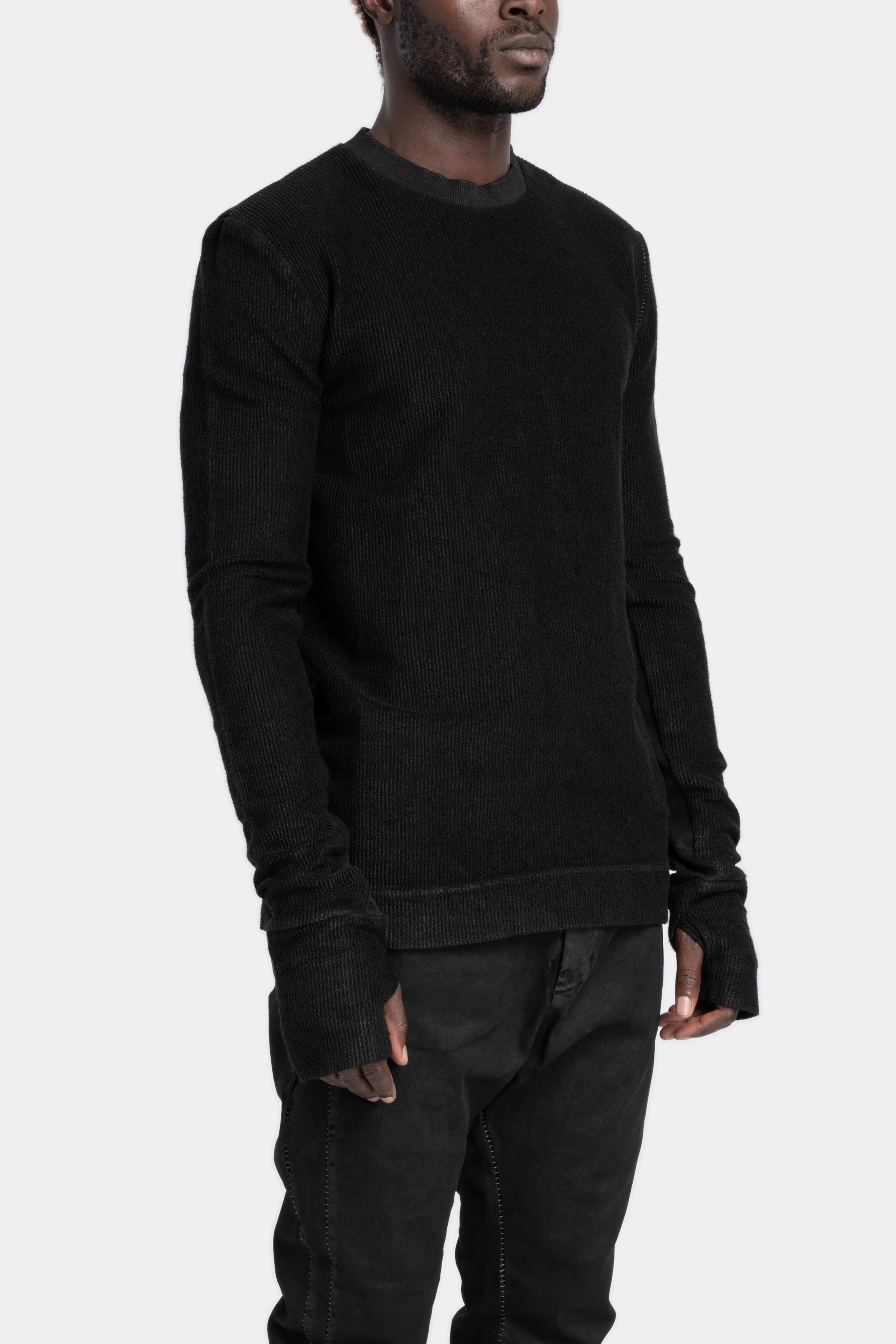 Leather effect ribbed cotton sweatshirt