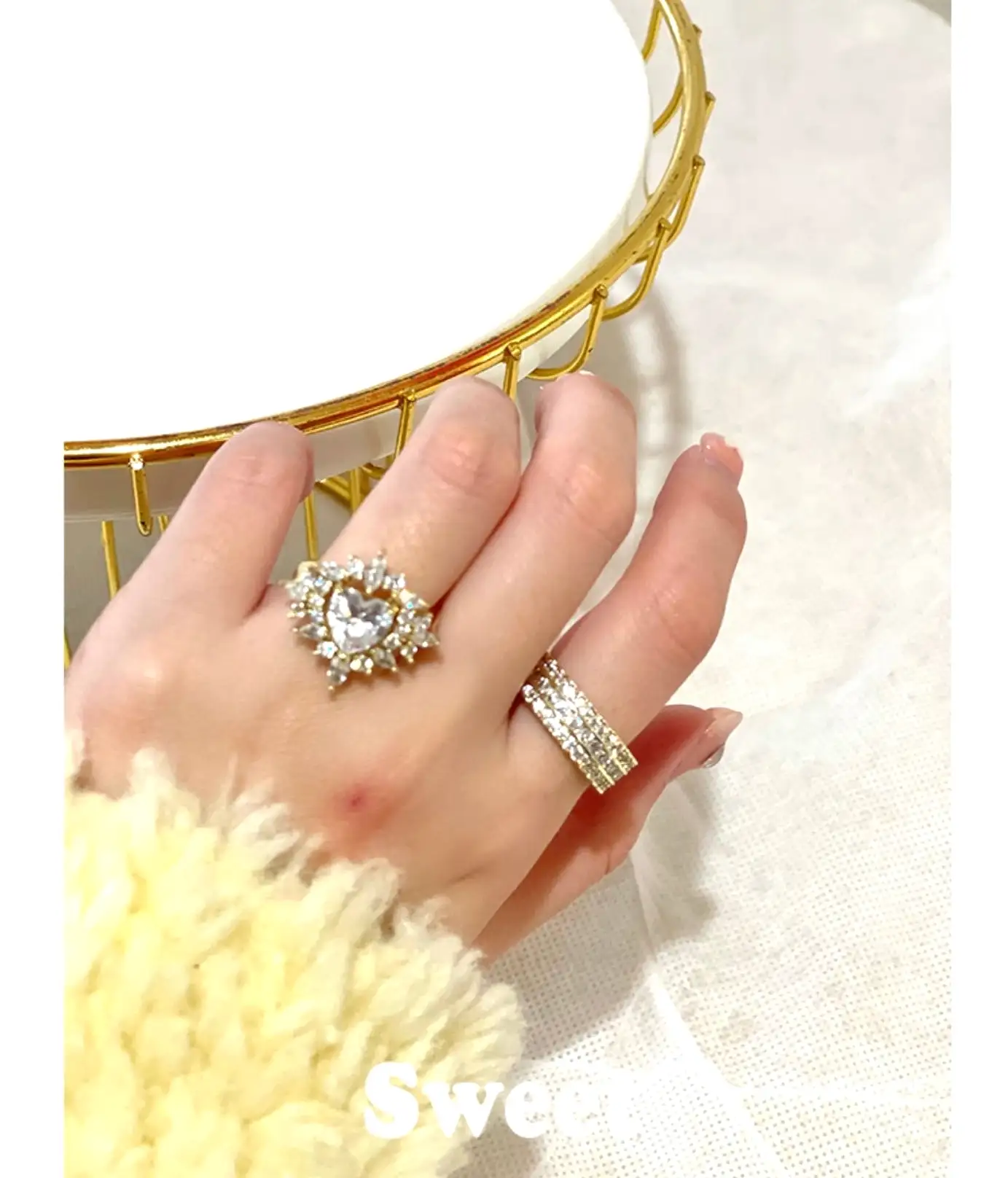 Love crown crystal rhinestone ring