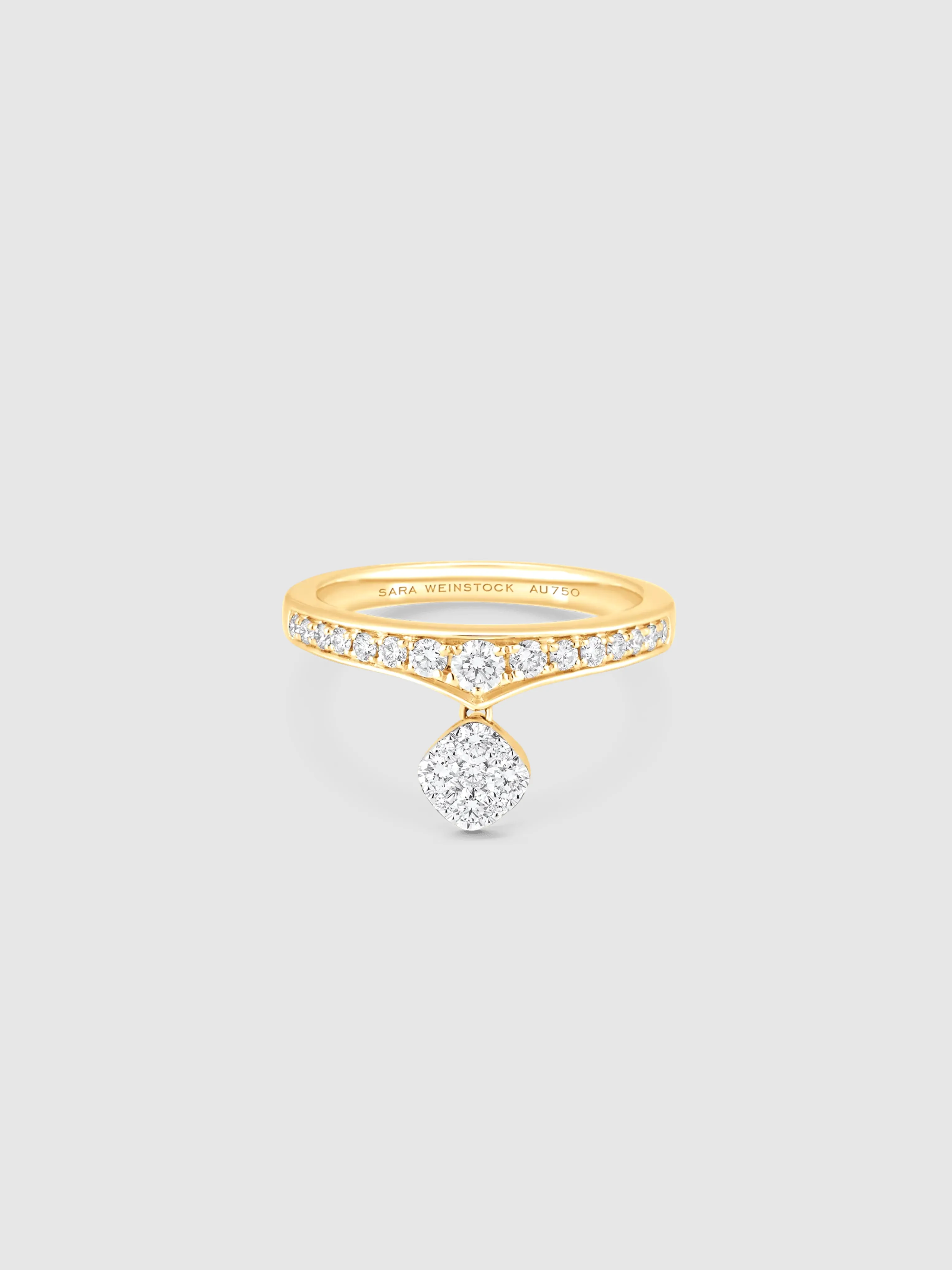 Lucia Yellow Gold White Diamond Cushion Cluster Taj Ring