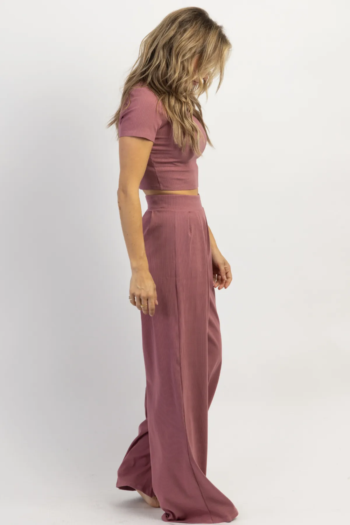 MAUVE RIBBED PALAZZO PANT SET