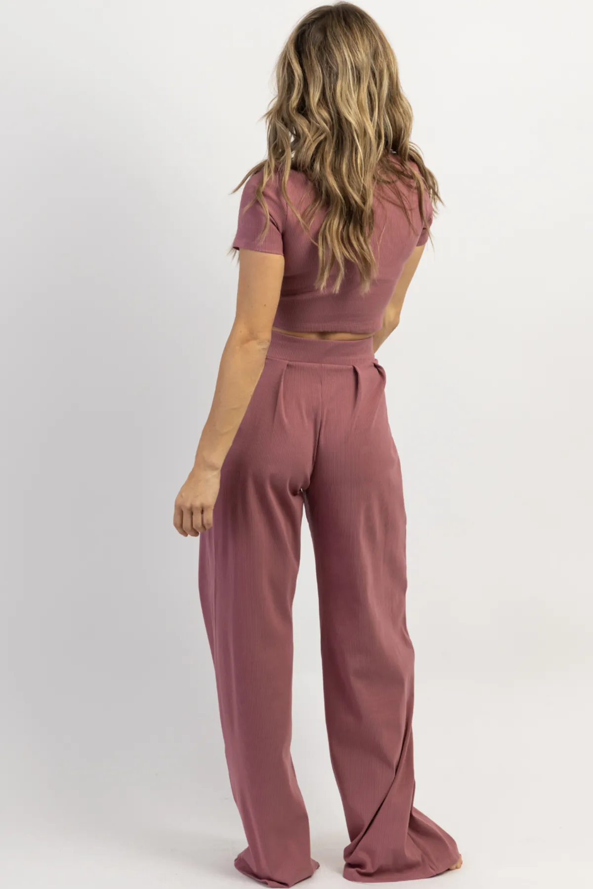 MAUVE RIBBED PALAZZO PANT SET